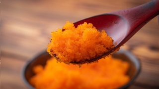 Capelin Roe Masago on wooden spoon