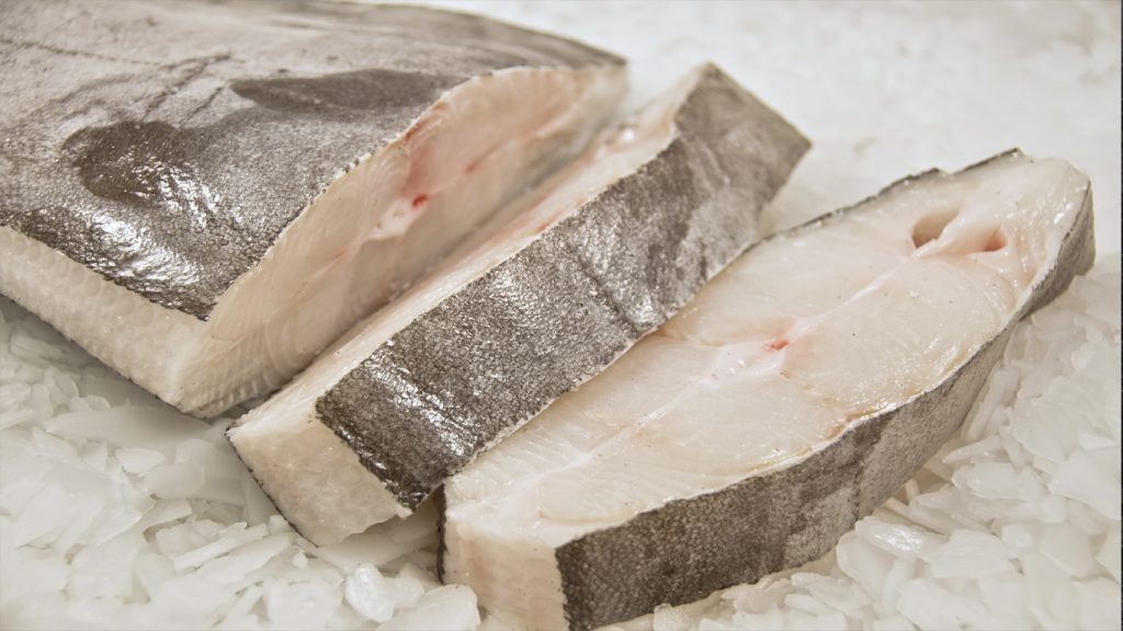 greenlend halibut steak with bone in on ice