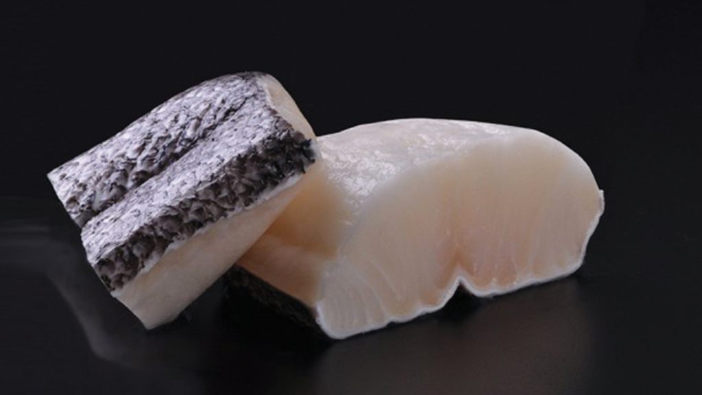 patagonian toothfish portion on black background
