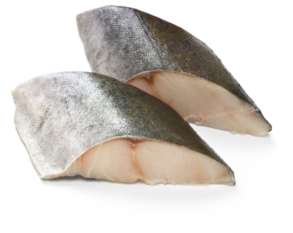 black cod steak kirimi cut on white background